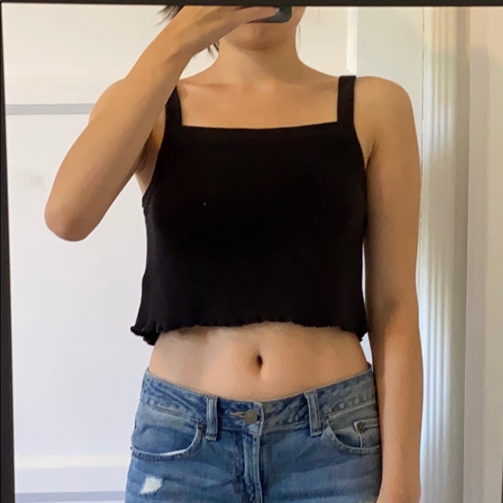 Kimchi Blue Cropped Black Ruffle Tank